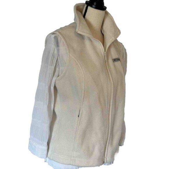 Columbia Fleece Full Zip Vest With Zipper Side Pockets Cream Color Size Medium - Picture 5 of 8